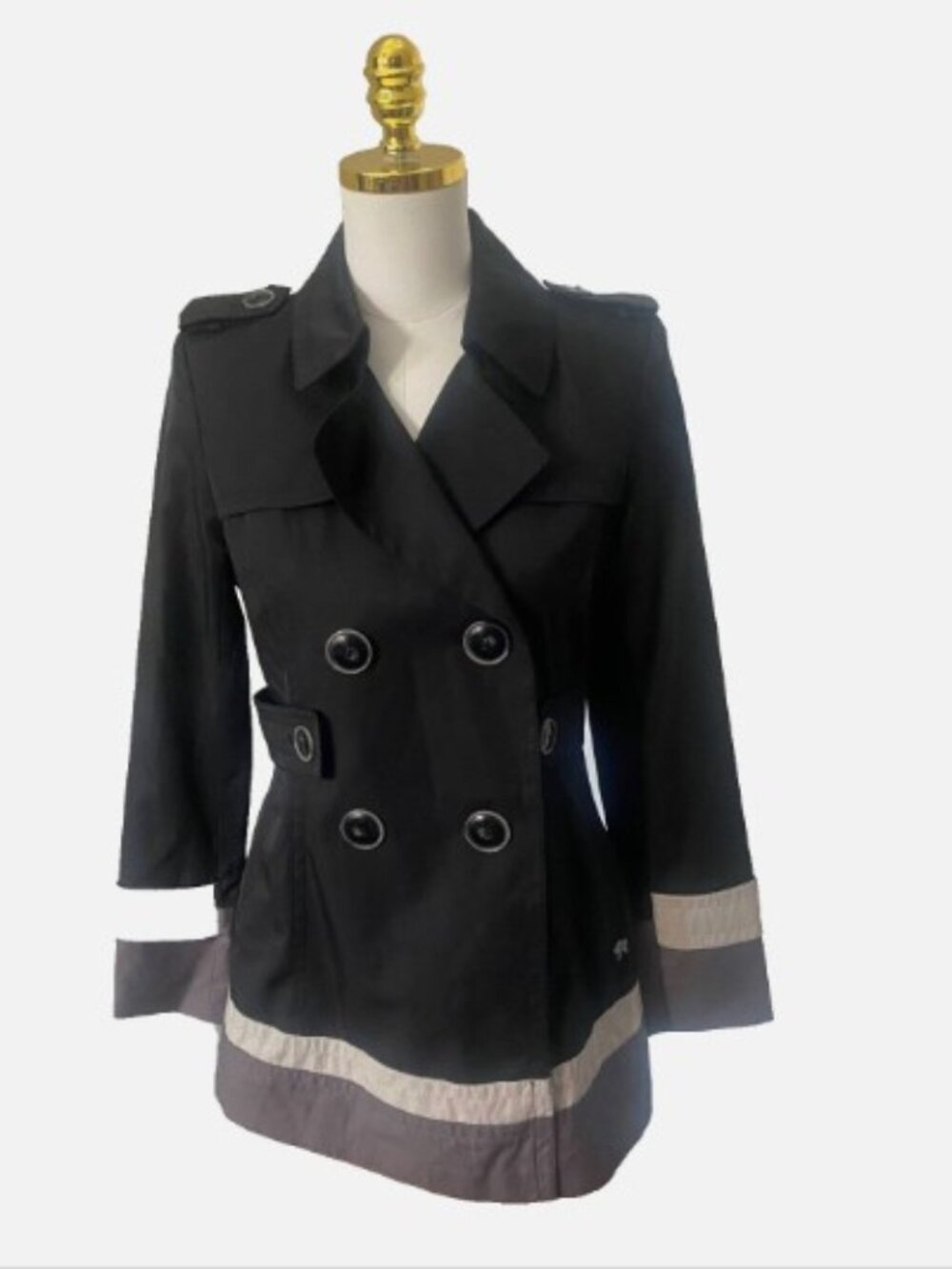 Women's Kensie Girl Black Size M Double-Breasted Trench Coat